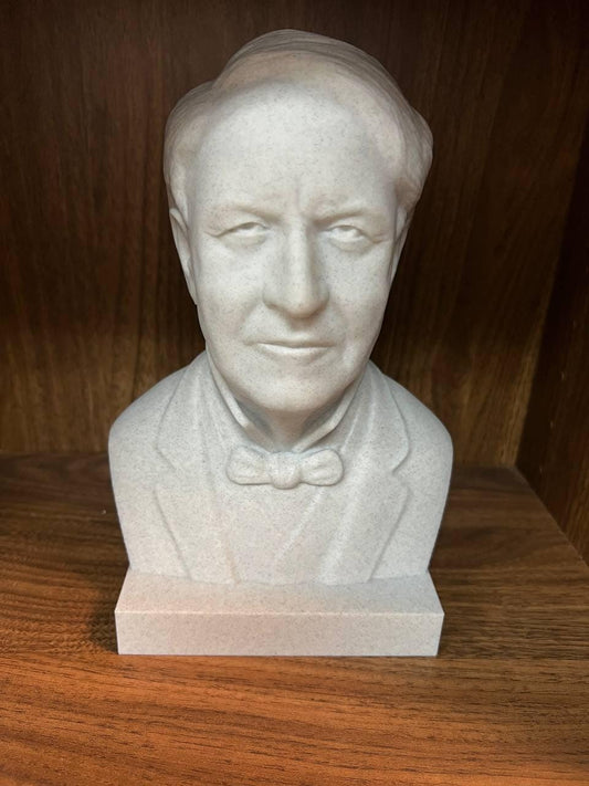 Thomas Edison Bust – 3D Printed Inventor Sculpture | Dry Brush Painted Decor