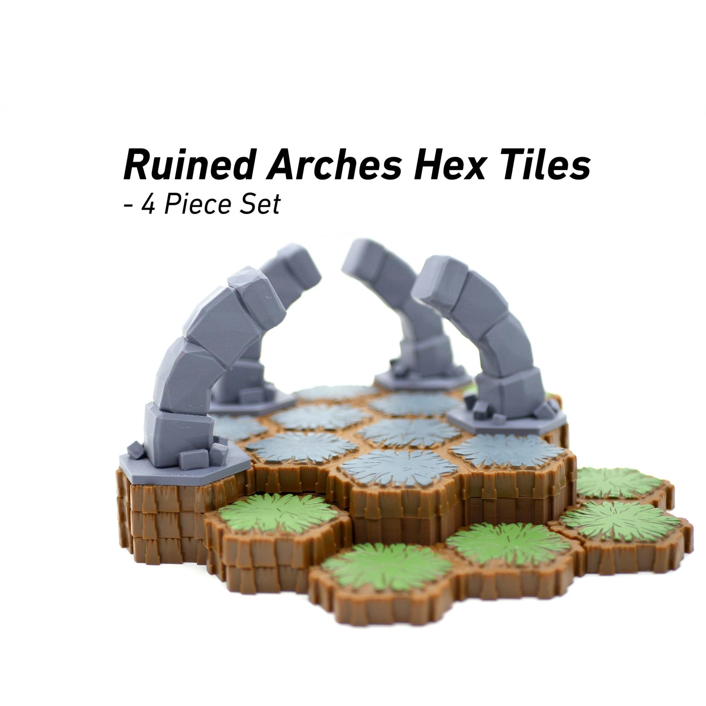 Ruined Arches Hero Scape Single Hex Obstacle | Tabletop Terrain Structure Piece | Miniature Board Game | DnD Role Play Game Upgrade Tile Kit