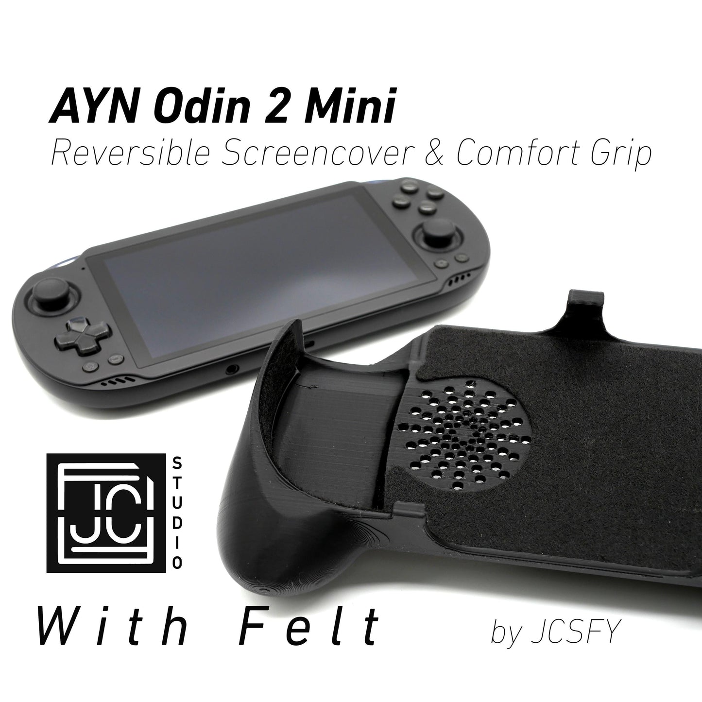 Felt AYN Odin 2 Mini Grip 2-in-1 Reversible Screen Cover & Thick Comfort Grip Case with Felt Wrap Ergonomic AYN Handheld 2n1 Deluxe