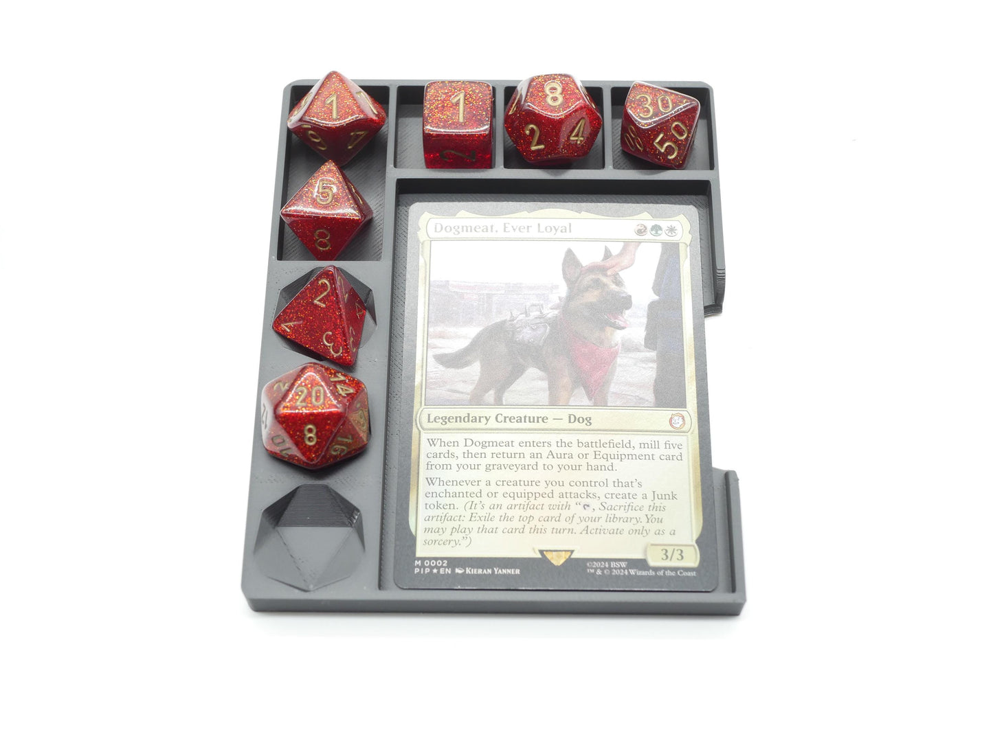 MTG Commander Tray with Dice Holder and Counter Sections | Organize Your Command Center D20 Case Box Sleeved | Magic Gathering The Land Mana
