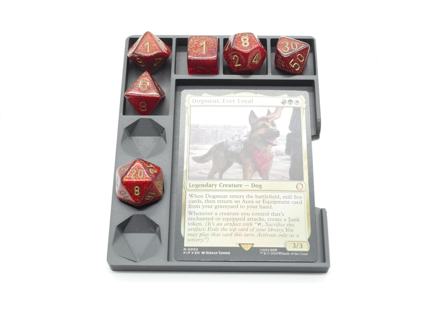 MTG Commander Tray with Dice Holder and Counter Sections | Organize Your Command Center D20 Case Box Sleeved | Magic Gathering The Land Mana