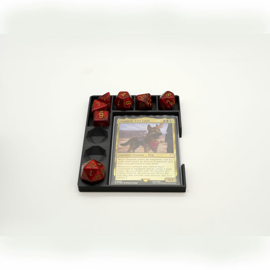 MTG Commander Tray with Dice Holder and Counter Sections | Organize Your Command Center D20 Case Box Sleeved | Magic Gathering The Land Mana