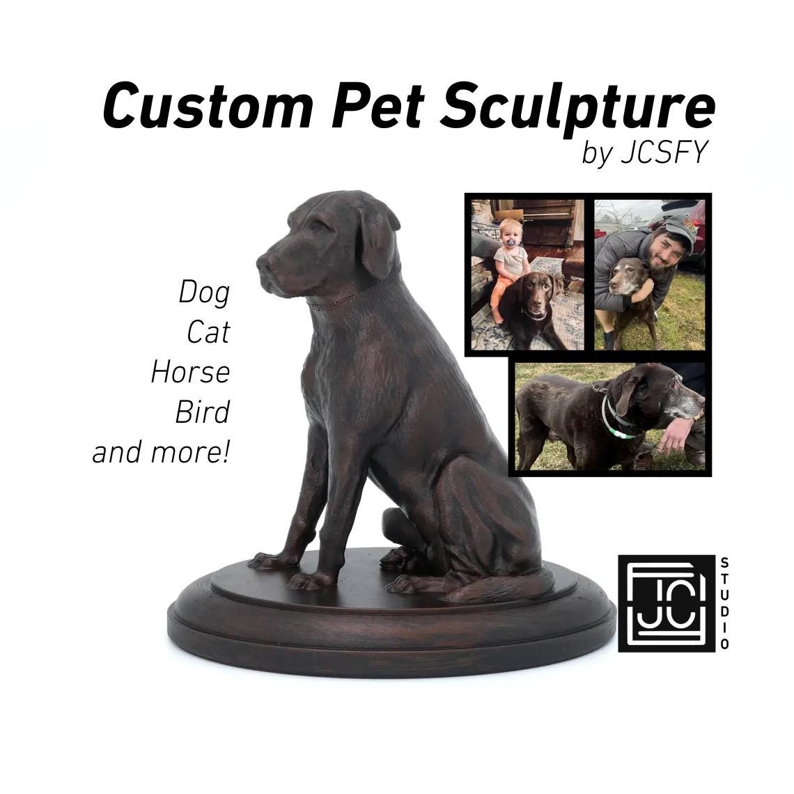 Custom Bust Sculpture of Dog Cat Horse or Pets Send Us 3+ Photos | Renaissance Bust | Unique Animal 3D Printed Bronze Gold Copper Marble PLA