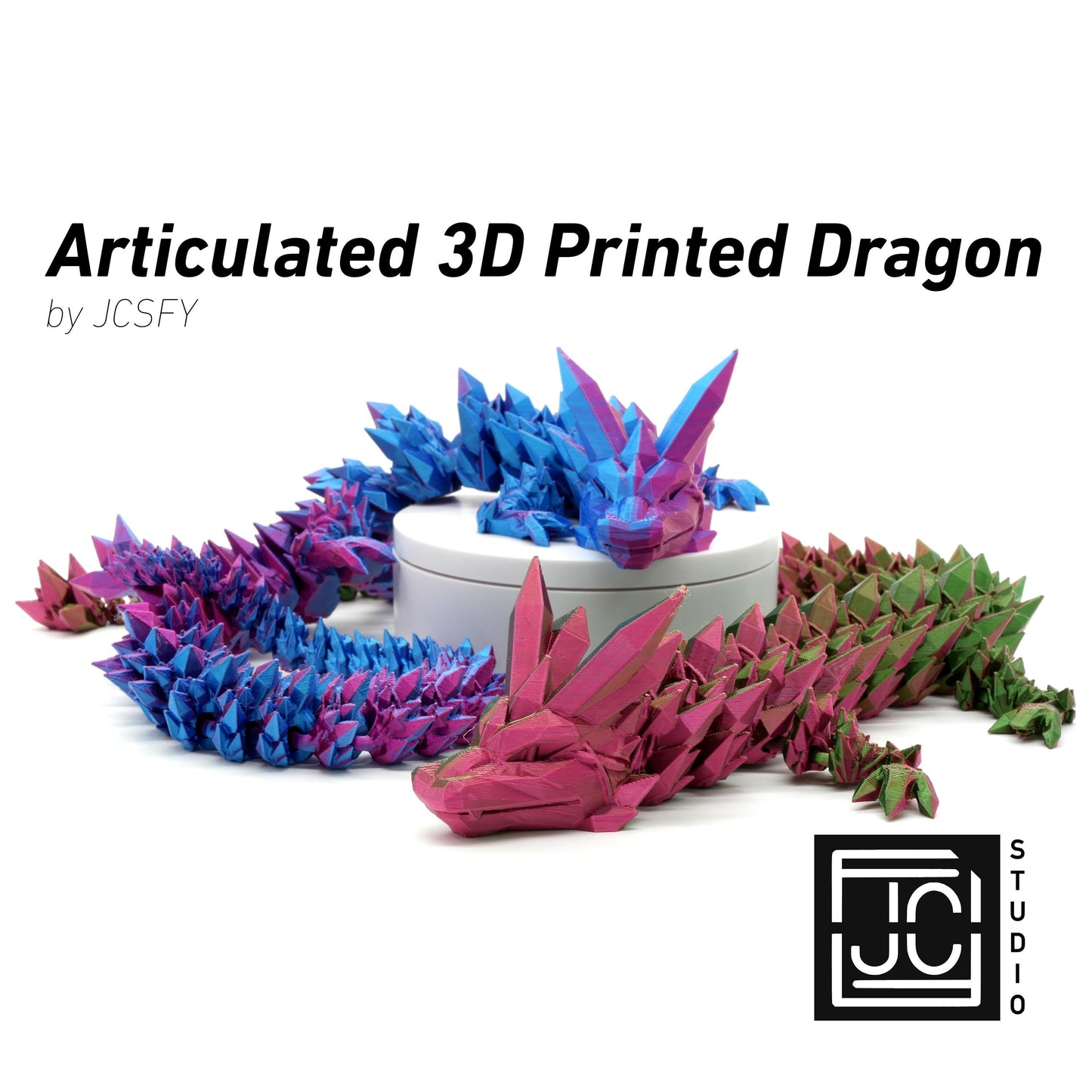 Articulated Crystal Dragon 3D Printed with Multi Color Filament | Fidget Flexi Animal Gift Desktop Toy | Flexible Jointed Creature by JCSFY