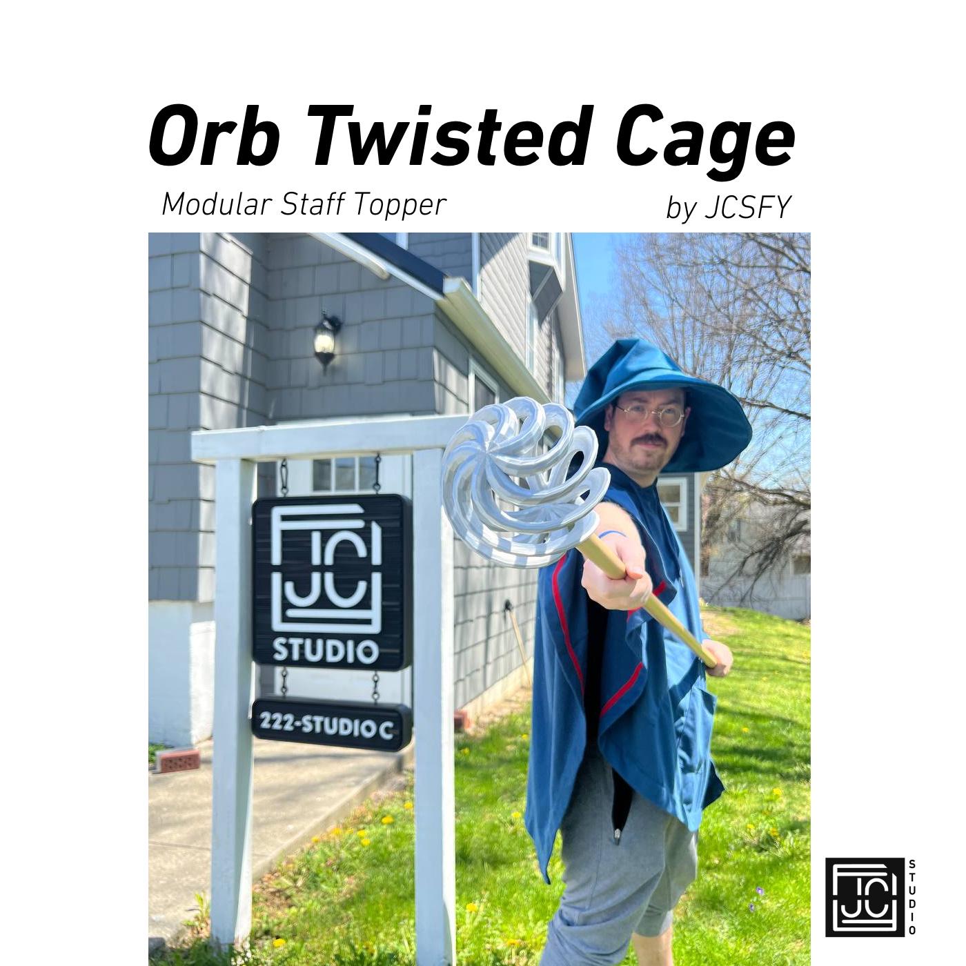 Orb Twisted Cage Staff Kit for Cosplay Wizard Convention Events | Removable Top Piece Topper | 3D Print Modular Wizard Cane Walker by JCSFY