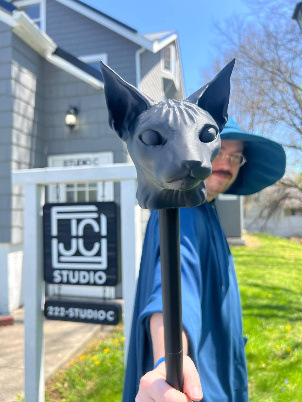 Sphynx Cat Head Staff Topper for Cosplay Wizard Druid Witch | Fantasy Feline Cane Kit Kitten Egypt | 3D Printed Magical Accessory by JCSFY