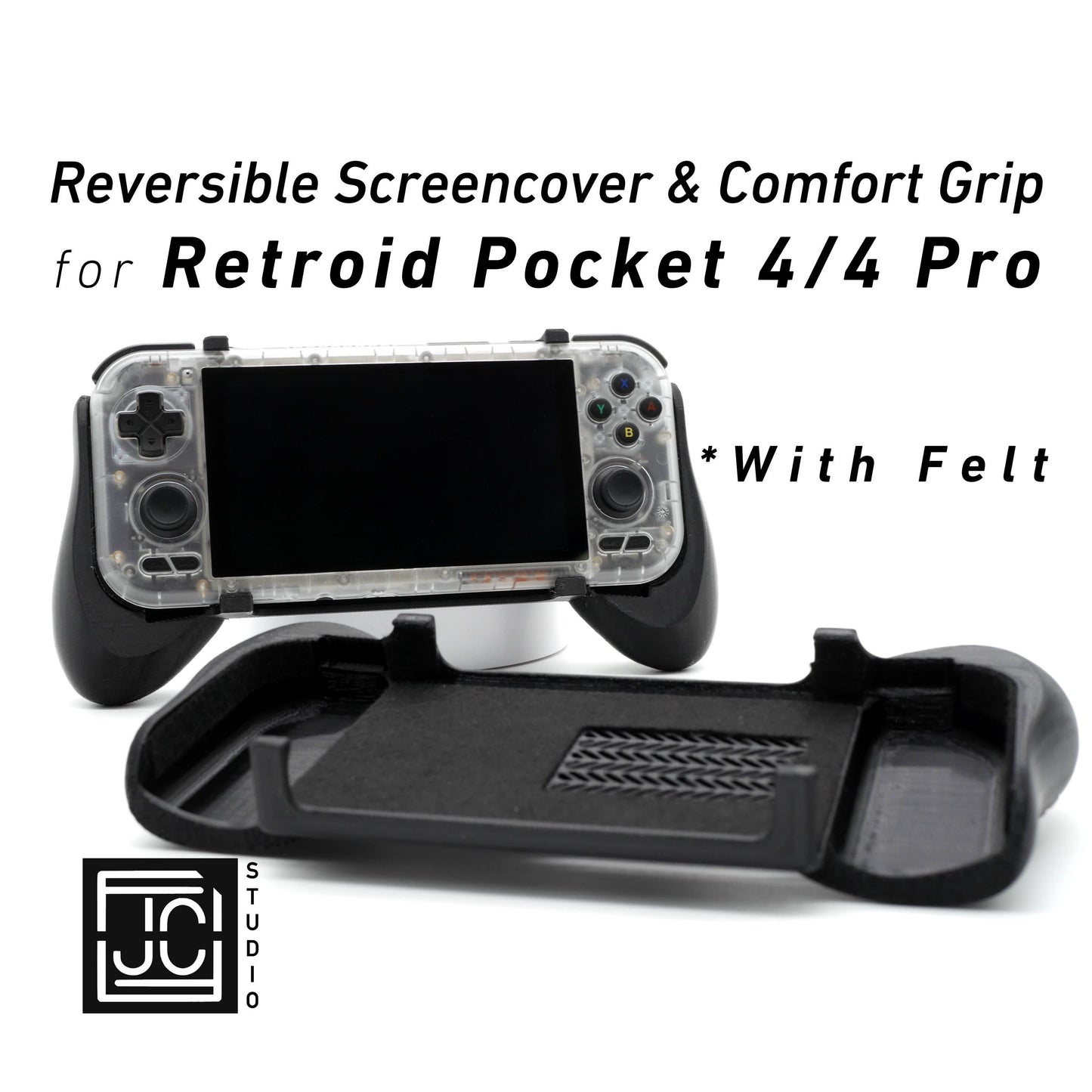 Grip for Retroid Pocket 4 / 4 Pro 2-in-1 Reversible Screen Cover & Thick Comfort Grip Case with Felt Wrap Ergonomic RP4 Handheld 2n1 Deluxe