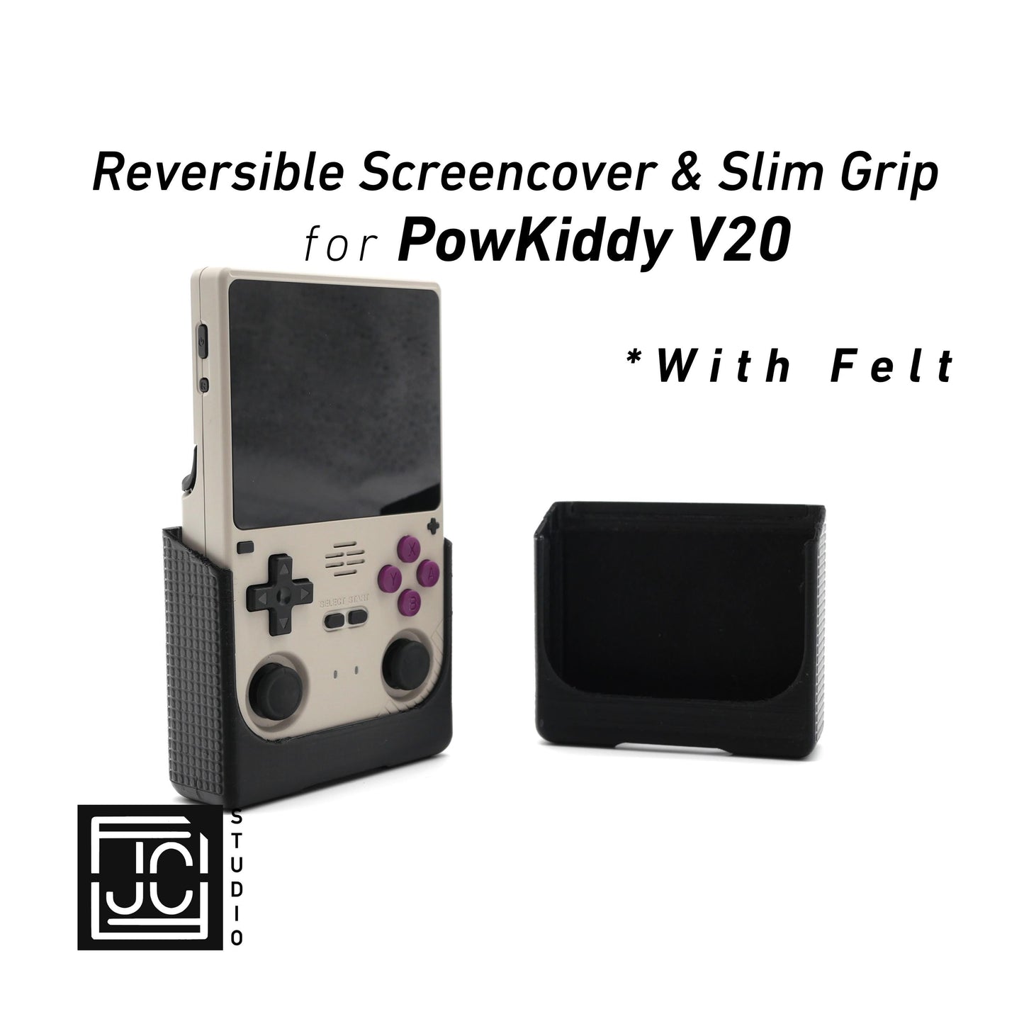 2-n-1 Grip for PowKiddy V20 Reversible Screen Cover Slim Chin Grip Felt Screen Protector Gaming Handheld Protection Fun Textured Pattern