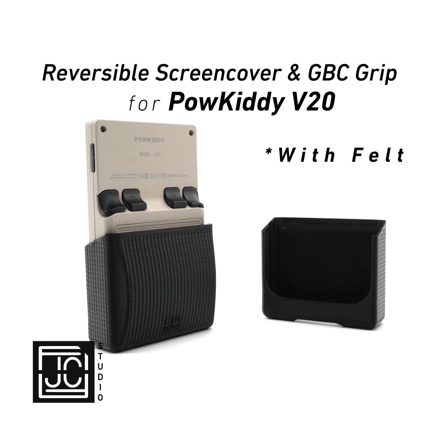 2-n-1 Grip for PowKiddy V20 Reversible Screen Cover GBC-style Chin Grip Felt Screen Protector Gaming Handheld Protection Textured Pattern