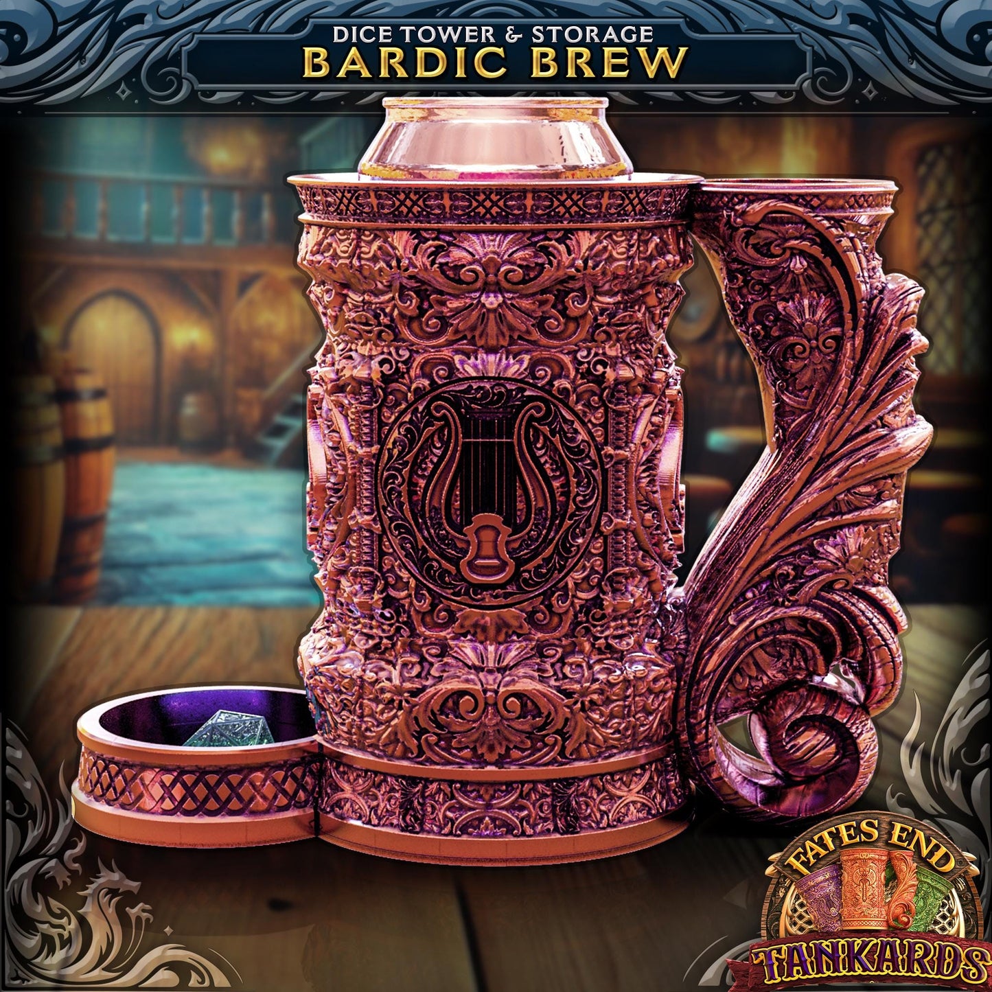 Bard Tankard Dice Tower and Can Holder with Dice Vault | Fates End RolePlay RP Gamer Mug Roll Gift Storage DND Classes from JCSFY