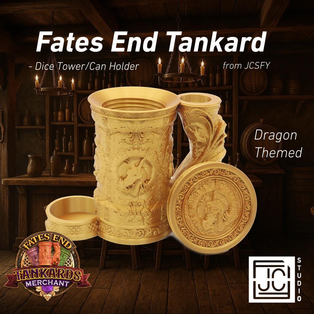 Dragon Themed Tankard Dice Tower and Can Holder with Dice Vault | Fates End RolePlay RP Gamer Mug Roll Gift Storage DND Classes from JCSFY