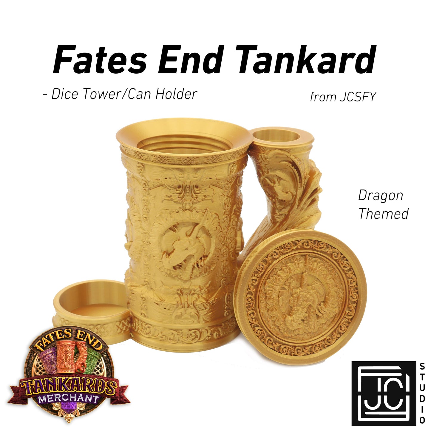 Dragon Themed Tankard Dice Tower and Can Holder with Dice Vault | Fates End RolePlay RP Gamer Mug Roll Gift Storage DND Classes from JCSFY
