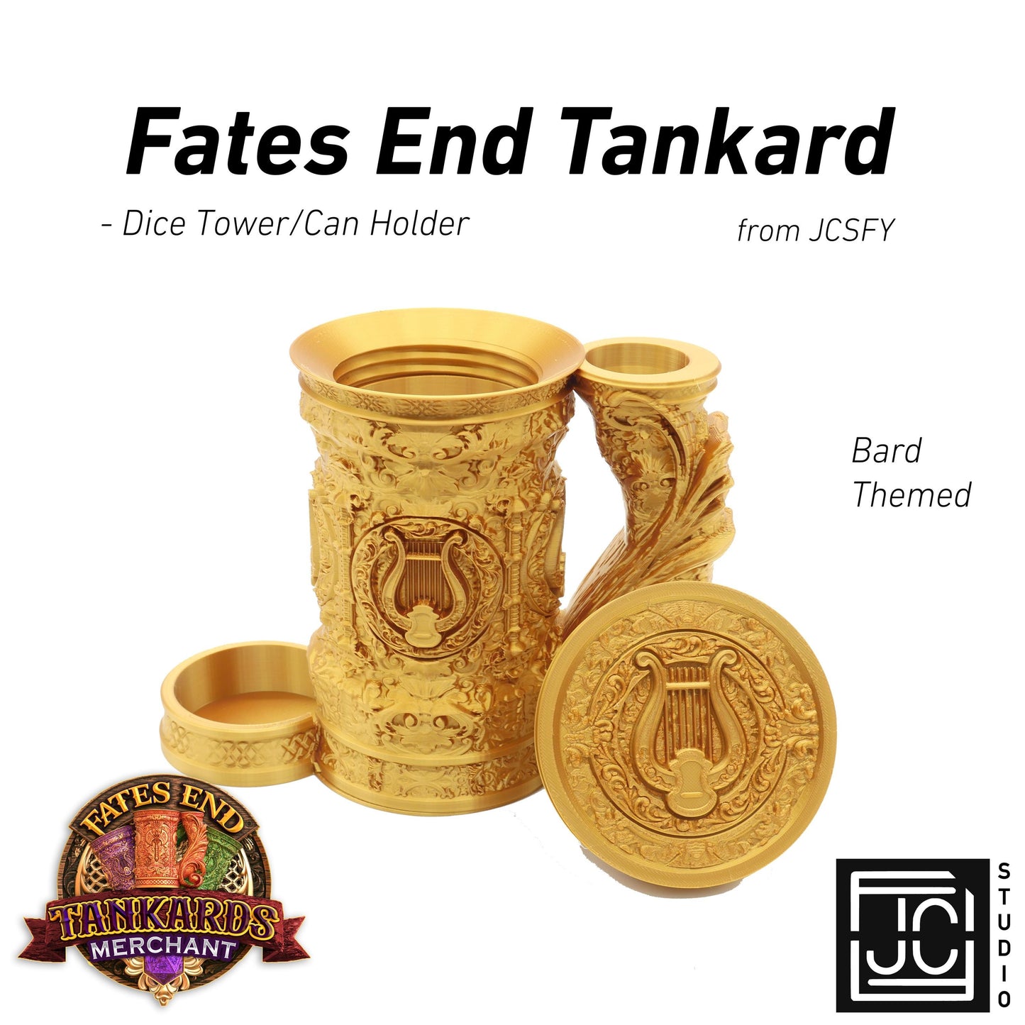 Bard Tankard Dice Tower and Can Holder with Dice Vault | Fates End RolePlay RP Gamer Mug Roll Gift Storage DND Classes from JCSFY