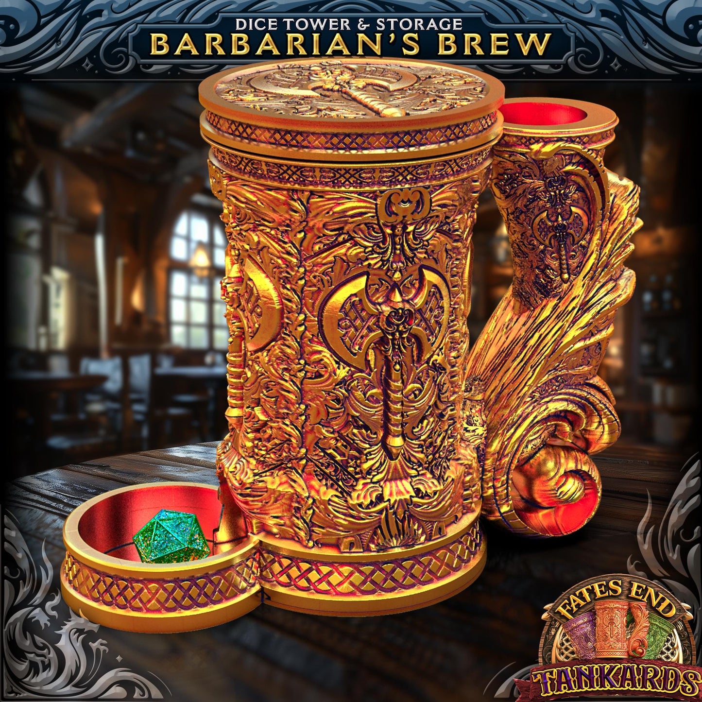 Barbarian Tankard Dice Tower and Can Holder with Dice Vault | Fates End RolePlay RP Gamer Mug Roll Gift Storage DND Classes from JCSFY