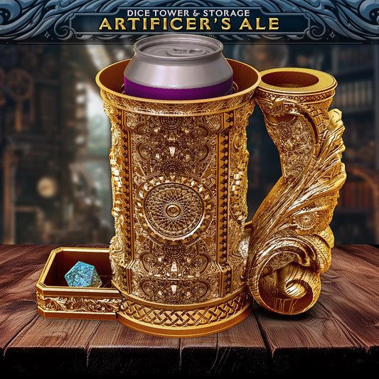 Artificer Tankard Dice Tower and Can Holder with Dice Vault | Fates End RolePlay RP Gamer Mug Roll Gift Storage DND Classes from JCSFY