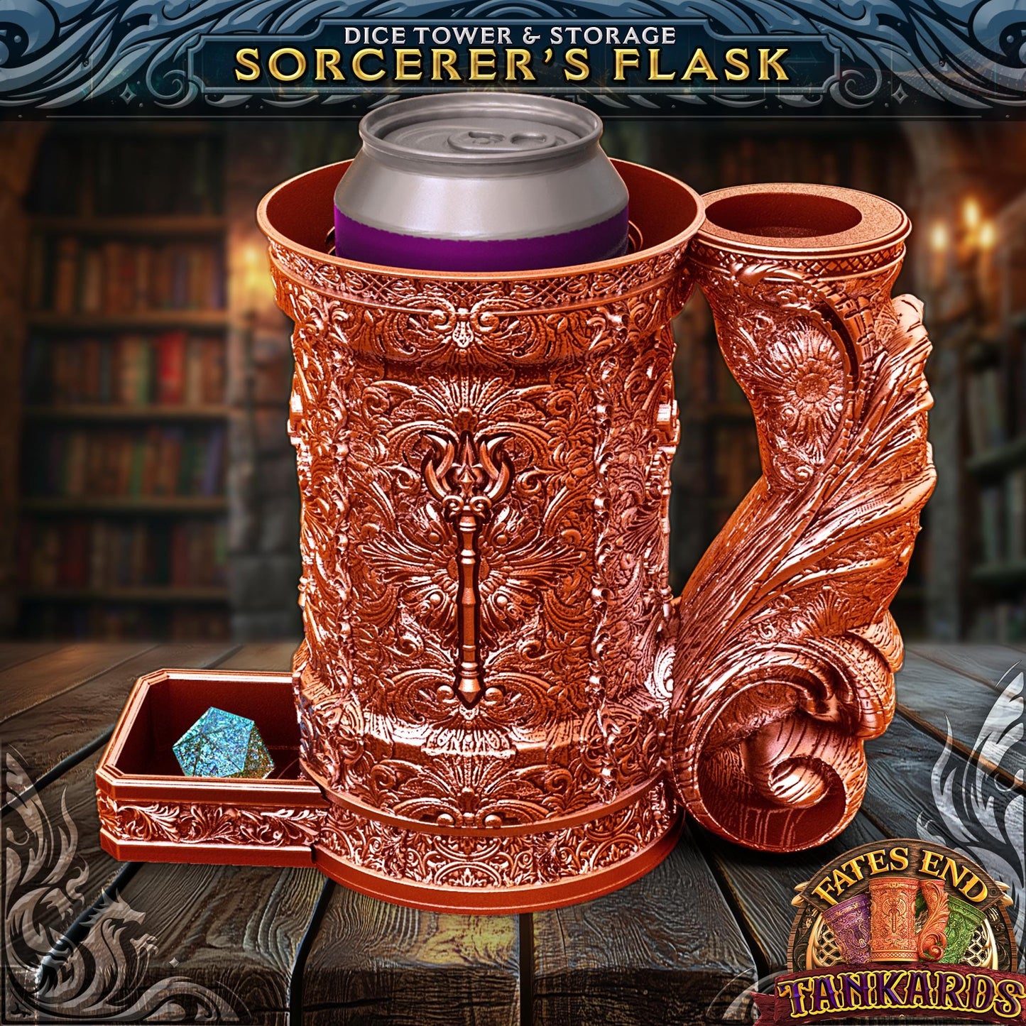 Sorcerer Tankard Dice Tower and Can Holder with Dice Vault | Fates End RolePlay RP Gamer Mug Roll Gift Storage DND Classes from JCSFY