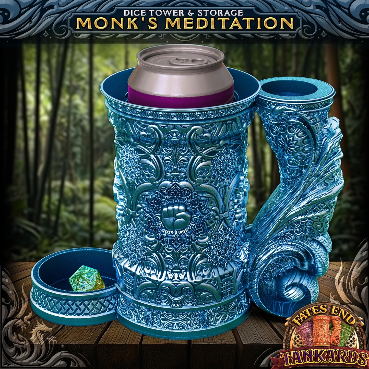 Monk Tankard Dice Tower and Can Holder with Dice Vault | Fates End RolePlay RP Gamer Mug Roll Gift Storage DND Classes from JCSFY