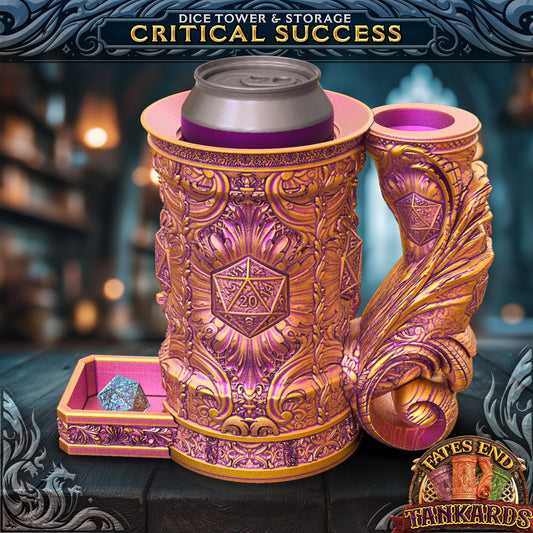 D20 Critical Tankard Dice Tower and Can Holder with Dice Vault | Fates End RolePlay RP Gamer Mug Roll Gift Storage DND Classes from JCSFY