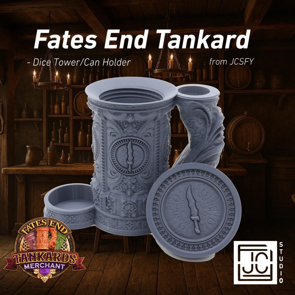 Rogue Themed Tankard Dice Tower and Can Holder with Dice Vault | Fates End RolePlay RP Gamer Mug Roll Gift Storage DND Classes from JCSFY