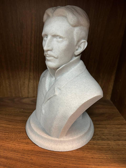 Nikola Tesla Sculpture – Electric Inventor Bust with Dry Brush Finish, Eco Friendly PLA Art