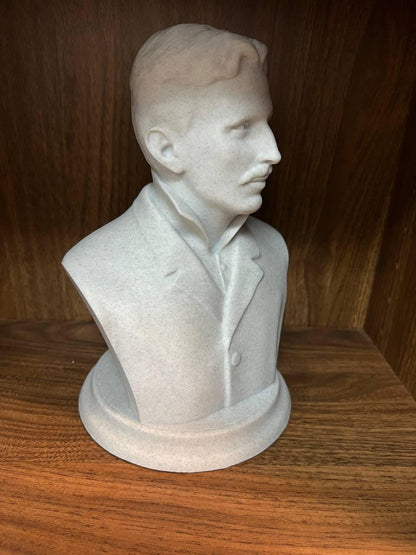 Nikola Tesla Sculpture – Electric Inventor Bust with Dry Brush Finish, Eco Friendly PLA Art