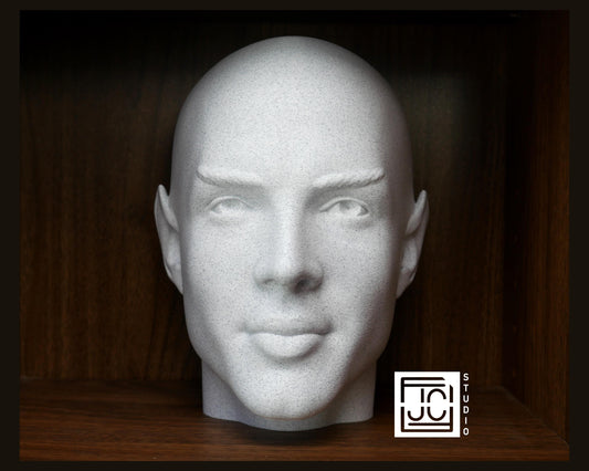 Bald Spock Bust – Minimalist Vulcan Sculpture | 3D Printed Sci-Fi Statue for Office & Library Decor