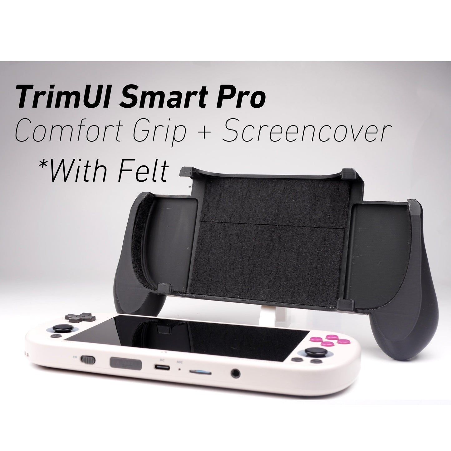 Felt TrimUI Smart Pro Thick Grip 2-in-1 Reversible Screen Cover & Thick Comfort Grip Case with Felt Wrap Ergonomic TRIMUI 2n1 Deluxe