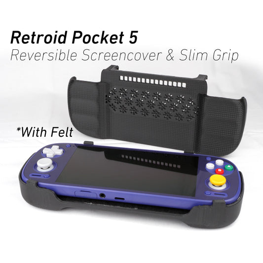 Felt Retroid Pocket 5 Grip 2-in-1 Reversible Screen Cover & Slim Comfort Grip Case with Felt Wrap Ergonomic RP 5 Handheld 2n1 Deluxe