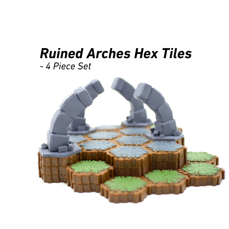 Ruined Arches Hero Scape Single Hex Obstacle | Tabletop Terrain Structure Piece | Miniature Board Game | DnD Role Play Game Upgrade Tile Kit