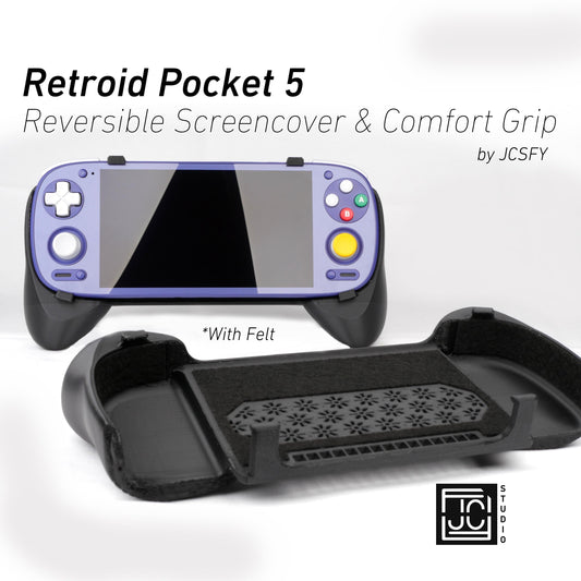 Felt Retroid Pocket 5 Grip 2-in-1 Reversible Screen Cover & Thick Comfort Grip Case with Felt Wrap Ergonomic RP 5 Handheld 2n1 Deluxe