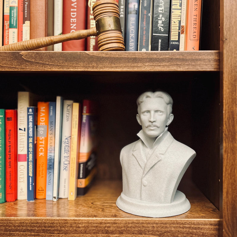 Nikola Tesla Life Size Sculpture Bust 3D Printed Decor Electrician Engineer Sculpt Inventor Business Electricity Founding Bookshelf
