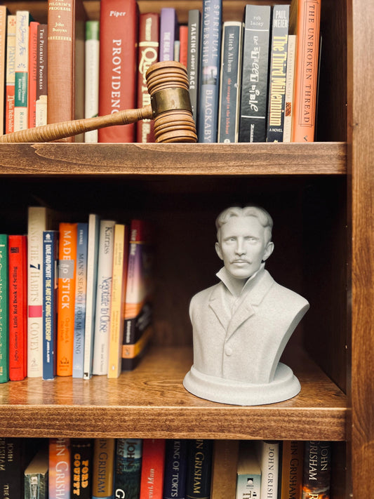 Nikola Tesla Life Size Sculpture Bust 3D Printed Decor Electrician Engineer Sculpt Inventor Business Electricity Founding Bookshelf