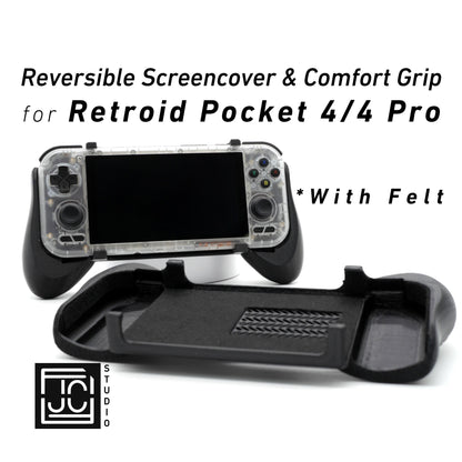 Grip for Retroid Pocket 4 / 4 Pro 2-in-1 Reversible Screen Cover & Thick Comfort Grip Case with Felt Wrap Ergonomic RP4 Handheld 2n1 Deluxe