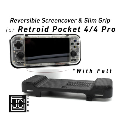 2-in-1 Grip for Retroid Pocket 4 / 4 Pro Reversible Screen Cover & Slim Comfort Grip Case with Felt Wrap Ergonomic RP4 Handheld 2n1 Deluxe
