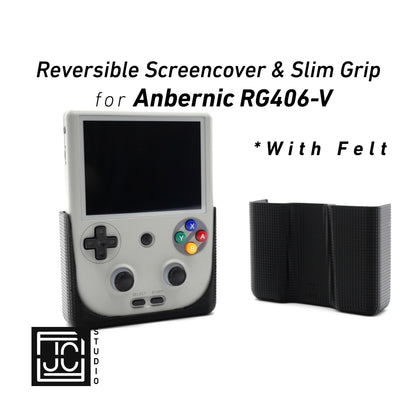 2-n-1 Grip for Anbernic RG406V Reversible Screen Cover Slim Chin Grip Felt Screen Protector Gaming Handheld Protection Fun Textured Pattern