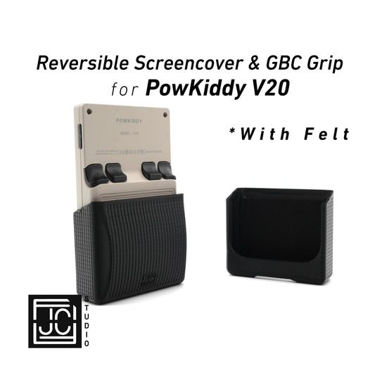 2-n-1 Grip for PowKiddy V20 Reversible Screen Cover GBC-style Chin Grip Felt Screen Protector Gaming Handheld Protection Textured Pattern