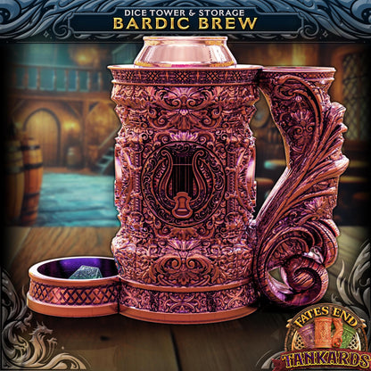 Bard Tankard Dice Tower and Can Holder with Dice Vault | Fates End RolePlay RP Gamer Mug Roll Gift Storage DND Classes from JCSFY