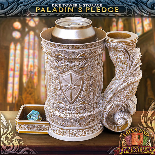 Paladin Themed Tankard Dice Tower and Can Holder with Dice Vault | Fates End RolePlay RP Gamer Mug Roll Gift Storage DND Classes from JCSFY