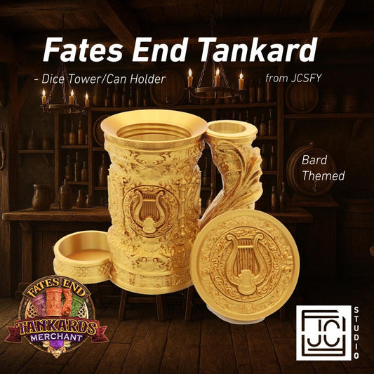 Bard Tankard Dice Tower and Can Holder with Dice Vault | Fates End RolePlay RP Gamer Mug Roll Gift Storage DND Classes from JCSFY