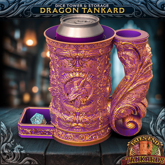 Dragon Themed Tankard Dice Tower and Can Holder with Dice Vault | Fates End RolePlay RP Gamer Mug Roll Gift Storage DND Classes from JCSFY
