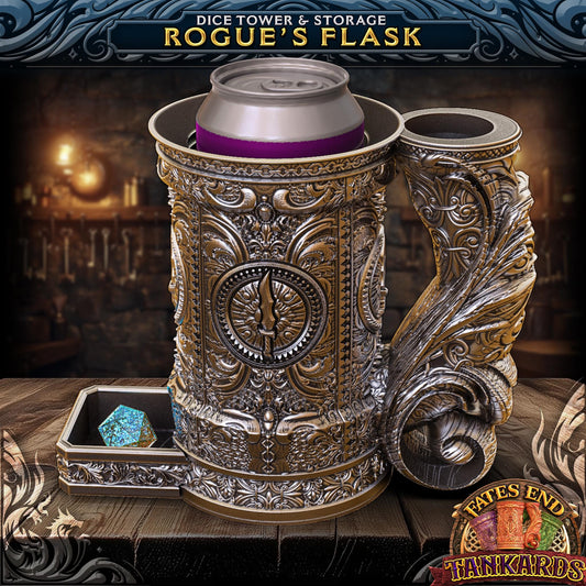 Rogue Themed Tankard Dice Tower and Can Holder with Dice Vault | Fates End RolePlay RP Gamer Mug Roll Gift Storage DND Classes from JCSFY