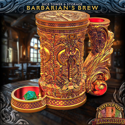 Barbarian Tankard Dice Tower and Can Holder with Dice Vault | Fates End RolePlay RP Gamer Mug Roll Gift Storage DND Classes from JCSFY