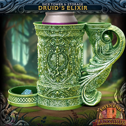 Druid Themed Tankard Dice Tower and Can Holder with Dice Vault | Fates End RolePlay RP Gamer Mug Roll Gift Storage DND Classes from JCSFY