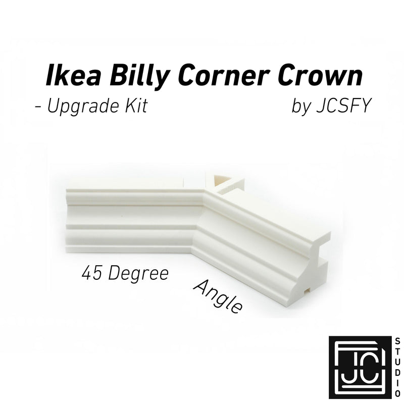 45 Degree Crown Molding Corner Upgrade | Works with JCSFY IKEA Billy Crown Molding | Add Corner Fitment to Top Trim Kit | Shelf Alignment
