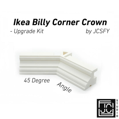 45 Degree Crown Molding Corner Upgrade | Works with JCSFY IKEA Billy Crown Molding | Add Corner Fitment to Top Trim Kit | Shelf Alignment